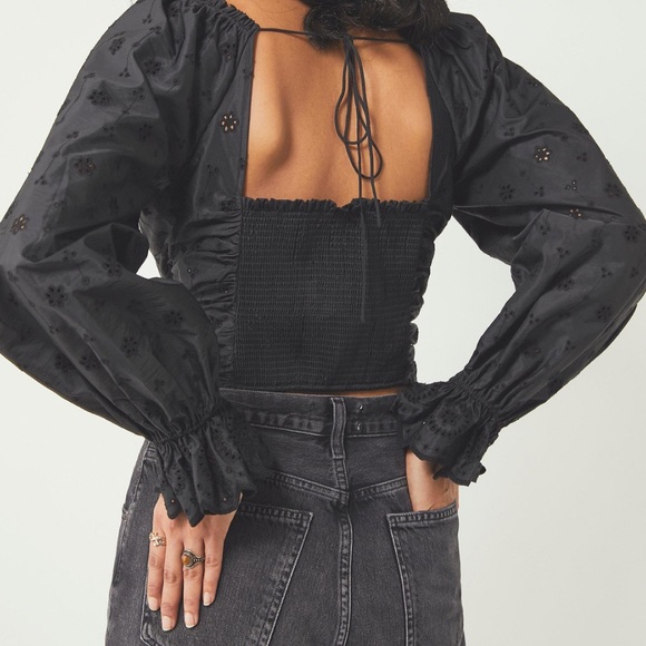 Free People Bella Eyelet Embroidered Puff Sleeve Top Blouse M $128 - Picture 2 of 8